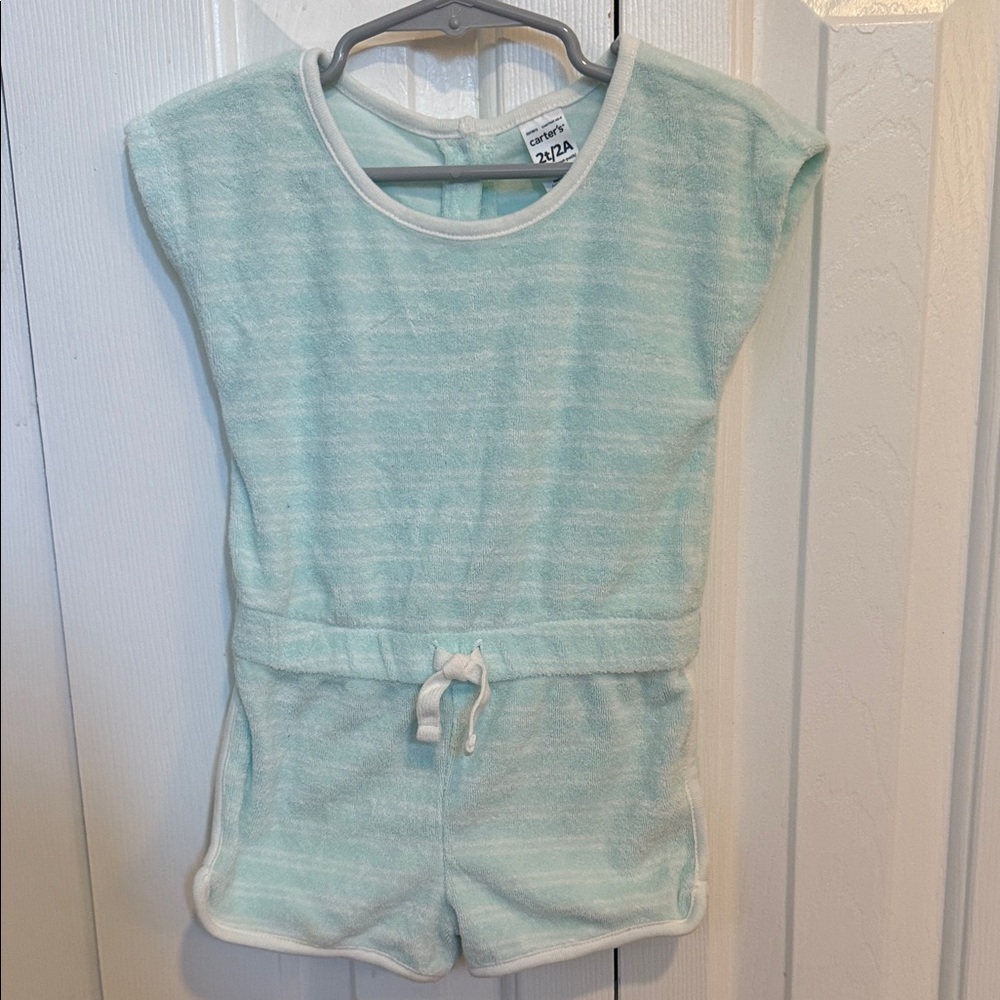 Carters Light Green Terry Cloth Romper